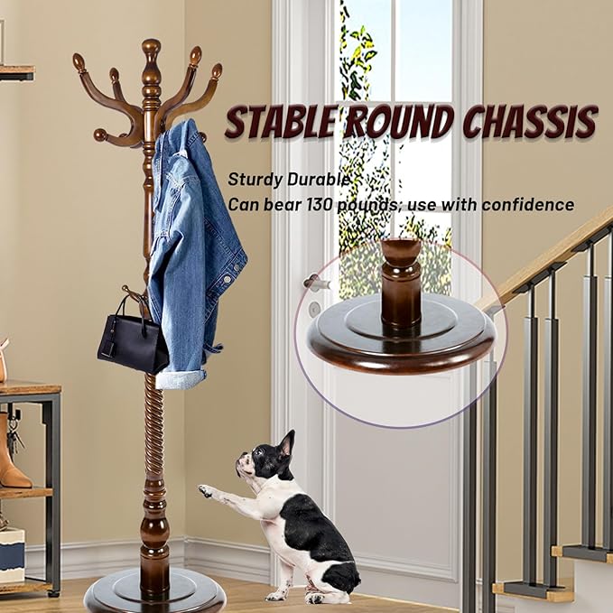 73 in Wood Coat Rack, Coat Rack Freestanding - Image 2