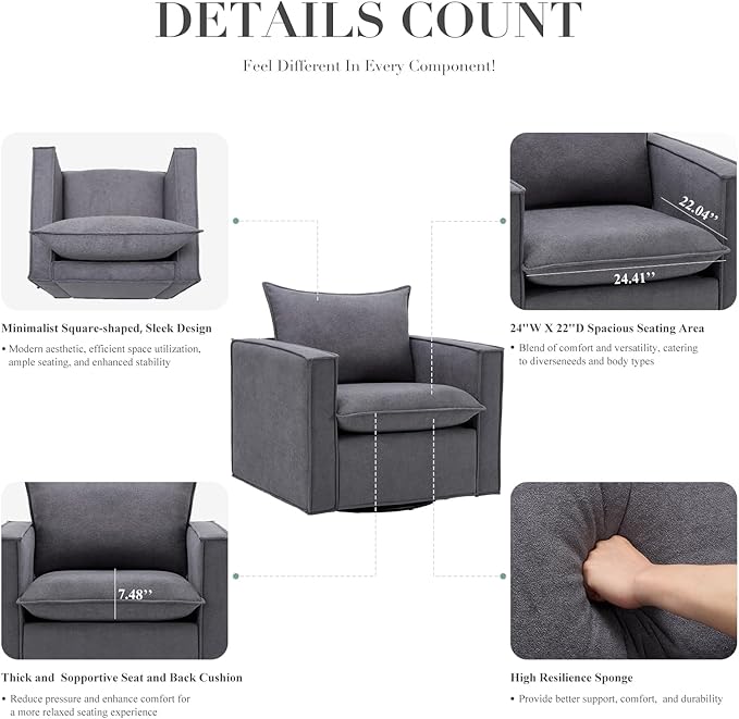 COLAMY Swivel Accent Chair, 34 Inches Wide Upholstered Arm Chair - Image 6