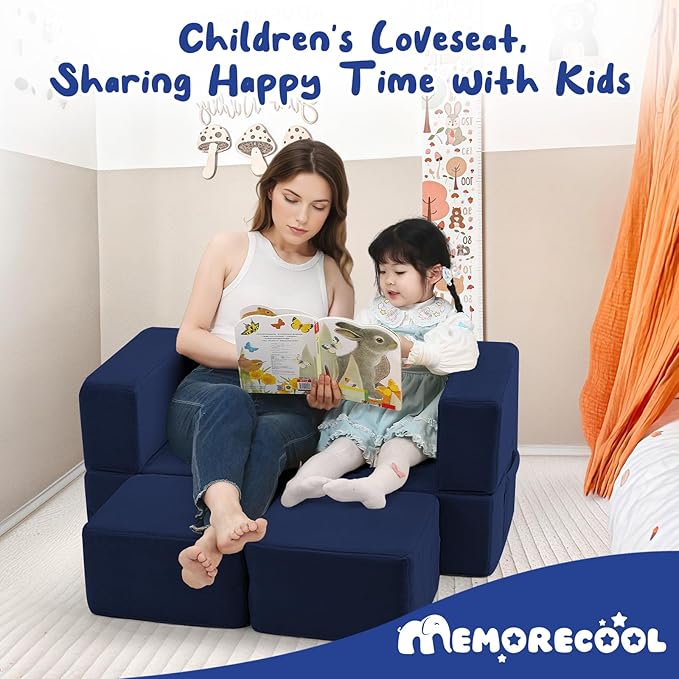 MeMoreCool Convertible Modular Kids Foam Play Couch Sofa – Navy Fold-Out - Image 5