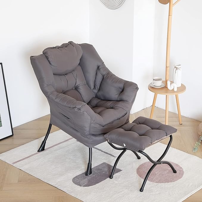 LITA Lazy Chair with Ottoman, Modern Accent Leisure Upholstered Lazy Sofa - Image 7