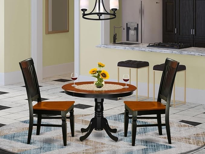 East West Furniture HLWE3-BCH-W 3 Piece Dining Room Table Set Contains a Round - Image 6