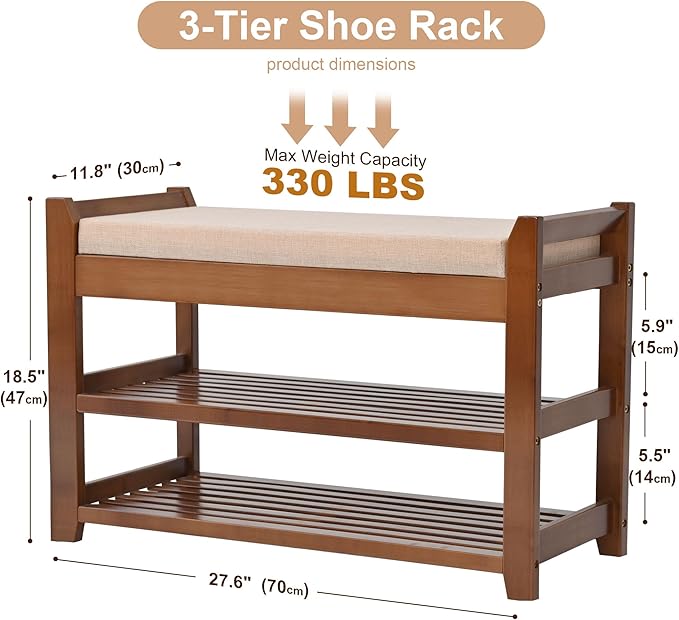 Shoe Rack with Cushion for Font Door Entrance, 27.6 in Shoe Bench with Storage - Image 3