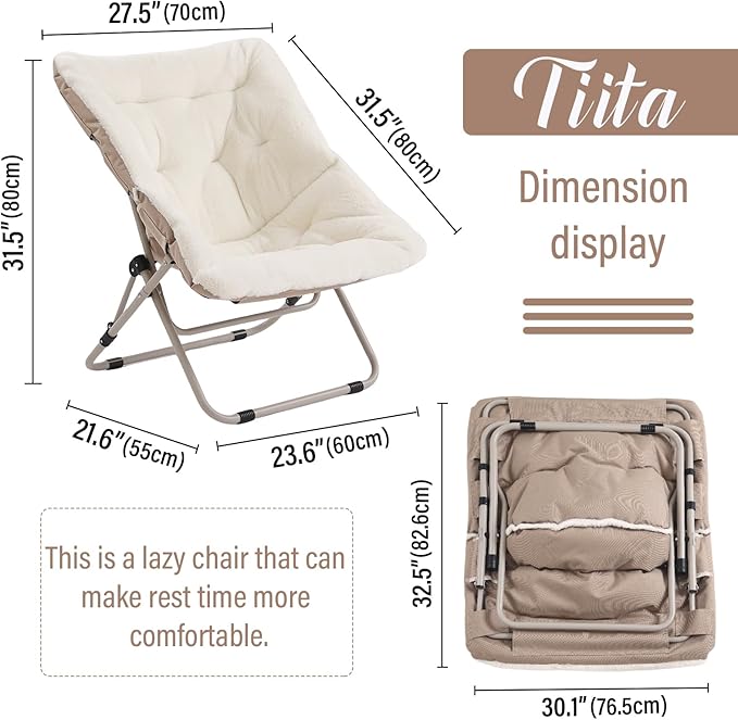 Tiita Comfy Folded Chair, Soft Faux Fur Oversized Folding Accent Chair - Image 3