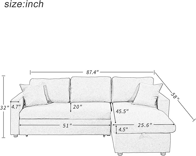 87.4 Inch L Shape Sleeper Sectional Sofa - Image 2