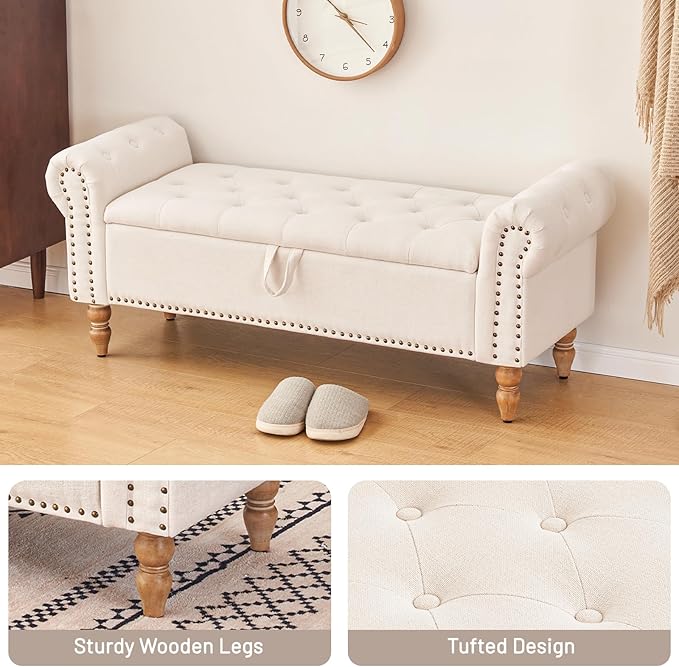 Furniliving 51” Storage Benches, End of Bed Bench - Image 4