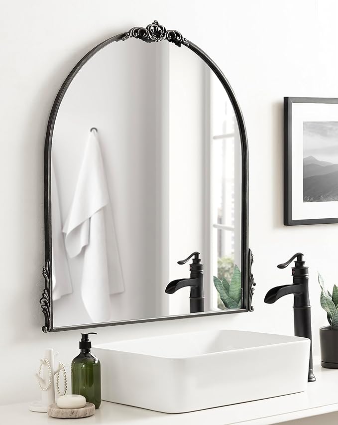 Kate and Laurel Myrcelle Traditional Arched Mirror; 30 x 32; Black; Decorative - Image 3
