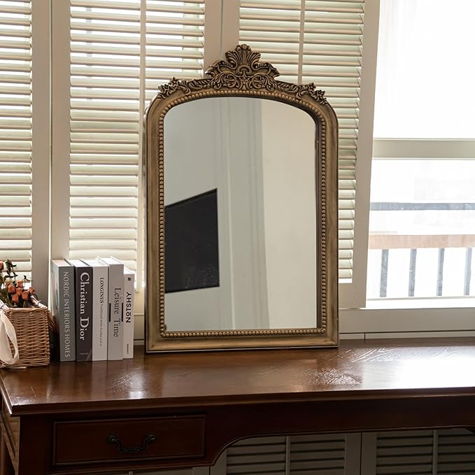Distressed Vintage Gold Wall Mirror - Image 9