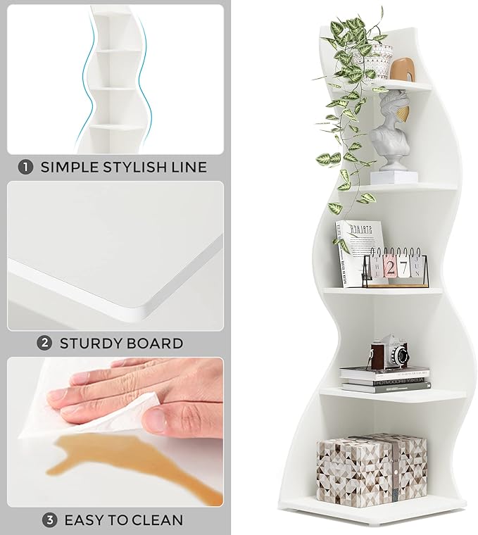Tribesigns Corner Shelf, Modern 5-Tier Wall Corner Bookshelf, Stylish Corner - Image 8