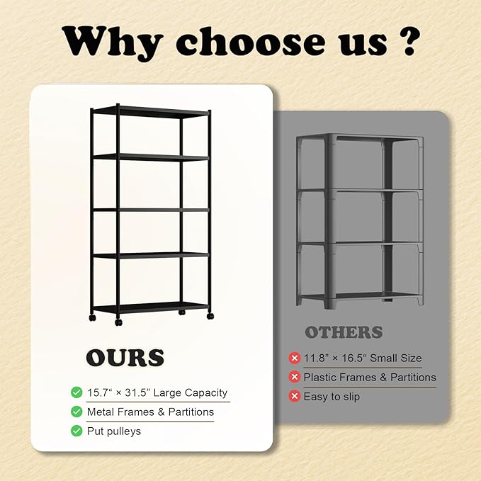 ZZL 5 Tier Large Bookshelf 31.49" Width, Tall Book Shelf Storage and - Image 4
