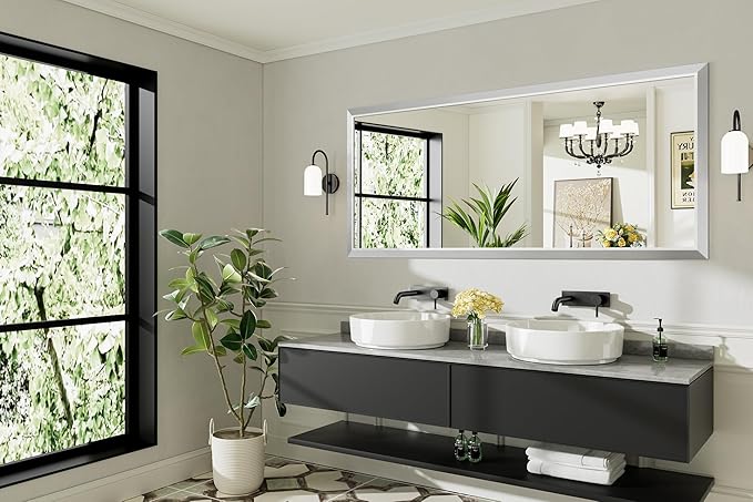 72x32 Inch Silver Bathroom Mirror - Image 8