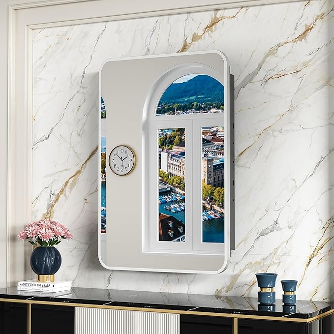 20x28 Inch Brushed Silver Recessed Medicine Cabinet - Image 4