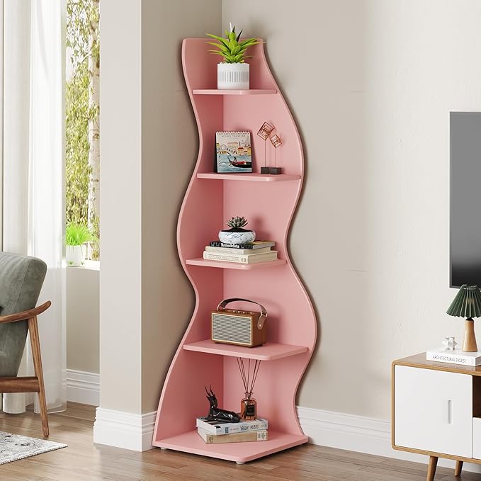 Tribesigns Corner Shelf, Modern 5-Tier Wall Corner Bookshelf, Stylish Corner - Image 5