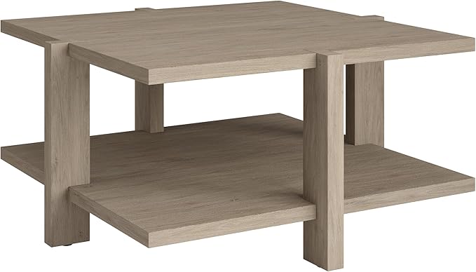 Henn&Hart 35" Wide Square Coffee Table in Antiqued Gray Oak, by HennHart