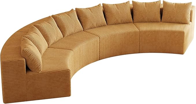 KEIKI Corduroy Curved Sectional Sofa, 4 Seater Symmetrical Modular Semi - Image 5