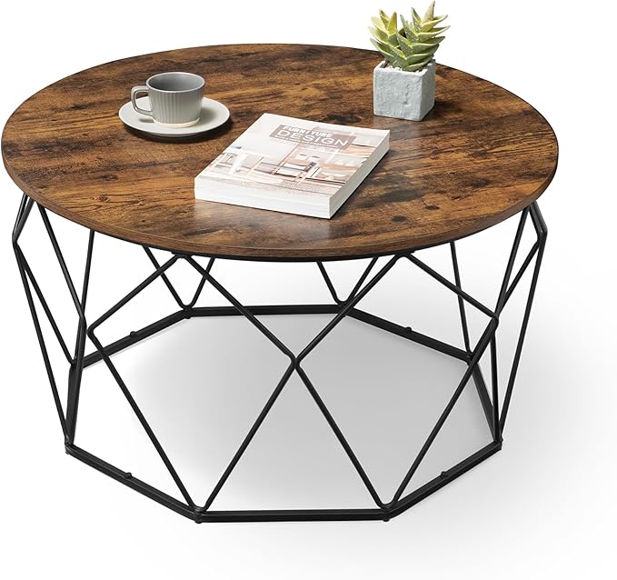 VASAGLE Round Coffee Table for Living Room, Cage Cocktail Table by VASAGLEbySONGMICSHOME