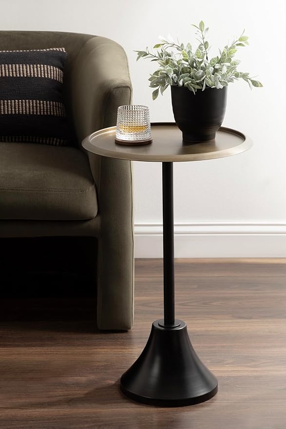 Kate and Laurel Sanzo Modern Pedestal Round Side Table; 15 x 15 x 24; Antique - Image 2