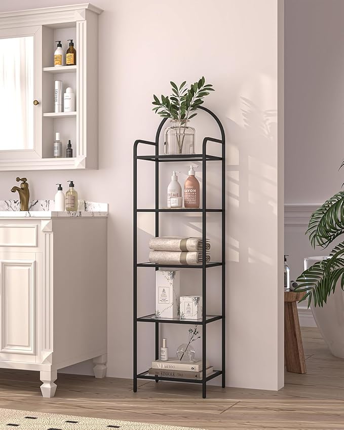 Bookcase Bookshelf, Tempered Glass Bookshelves, Slim Shelving Unit - Image 8