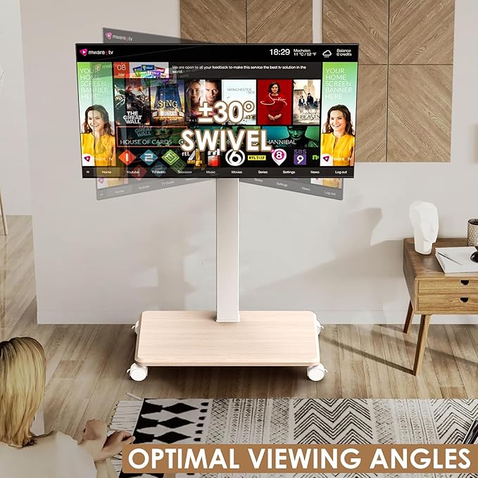 Rolling TV Stand Portrait for 65 70 75 Inch TVs, Tilt and Swivel Mobile TV Cart - Image 3