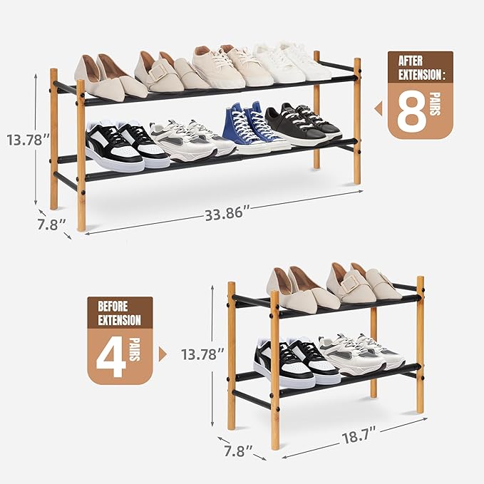 STORAGE MANIAC Expandable Shoe Rack, 8 Pairs Stackable Small Shoe Rack - Image 3