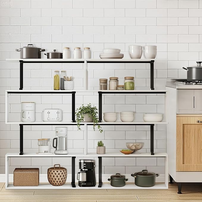 5-Tier Geometric Bookshelf, S Shaped Bookcase, 31.5" W x 58.3" H Wood - Image 4