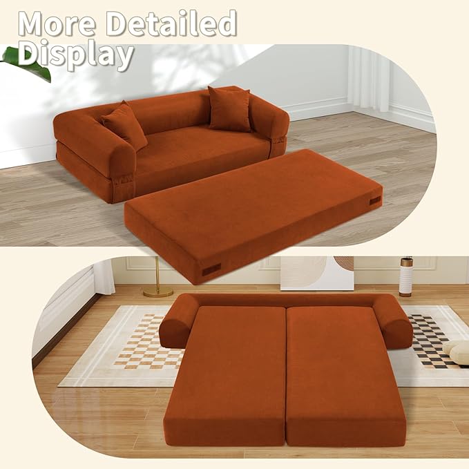 80" Convertible Sofa Bed, Corduroy Deep Seat Folding Pull Out Couch - Image 6