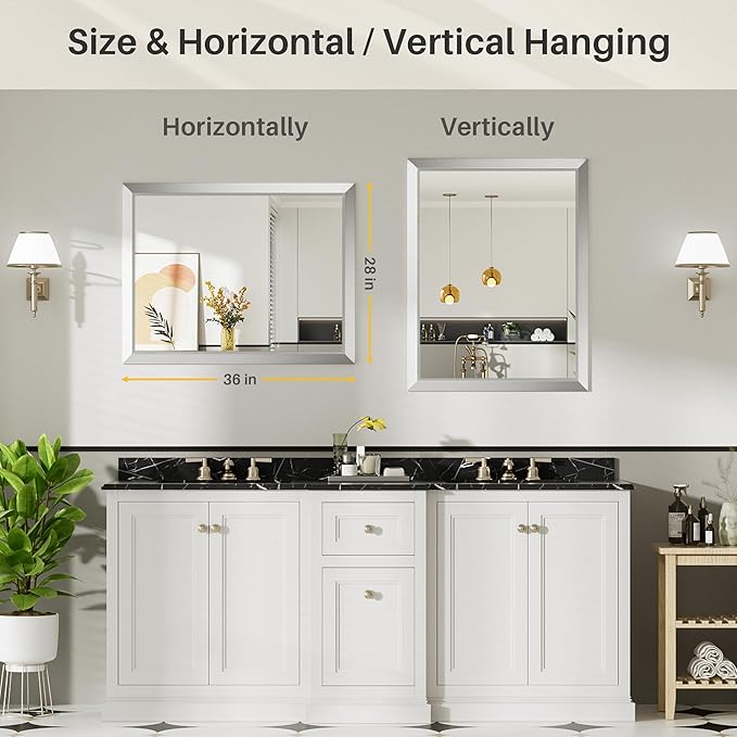 28x36 Inch Silver Bathroom Mirror - Image 6