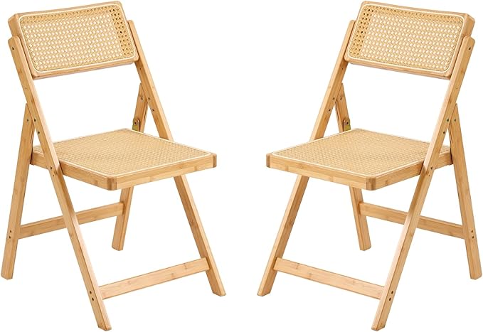 Rattan Folding Chairs, Modern Mid Century Dining Chairs Set of 2, Outdoor by Furlide