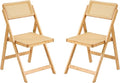 Rattan Folding Chairs, Modern Mid Century Dining Chairs Set of 2, Outdoor by Furlide