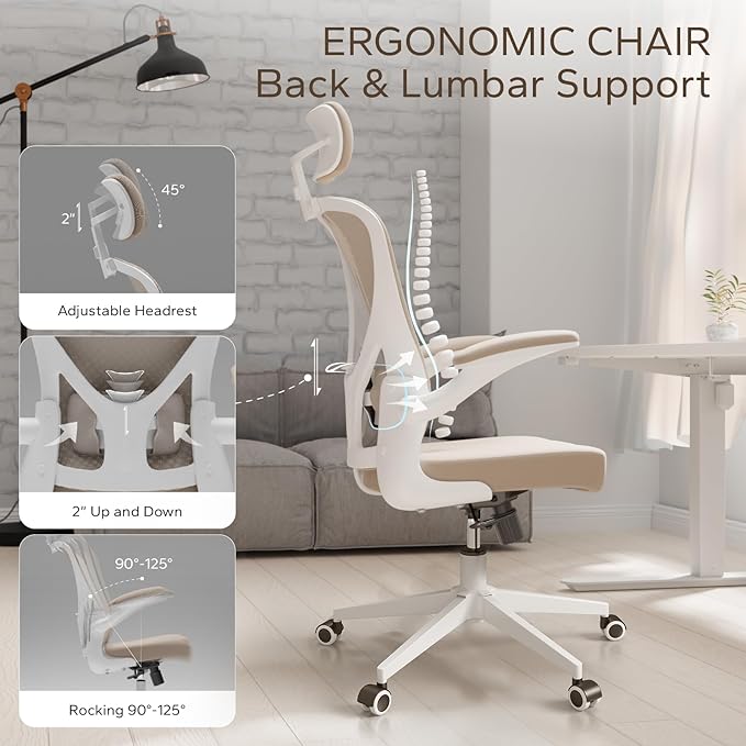 Ergonomic Office Chair with Adjustable Flip-Up Armrests & Lumbar Support - Image 7