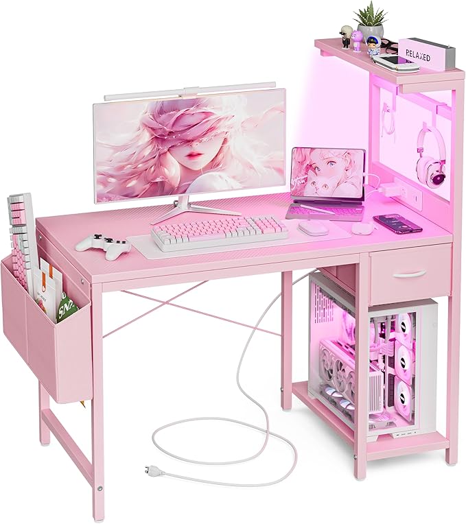 Gaming Desk 47 Inch with Power Outlet and LED Light, Computer Desk with by Unknown