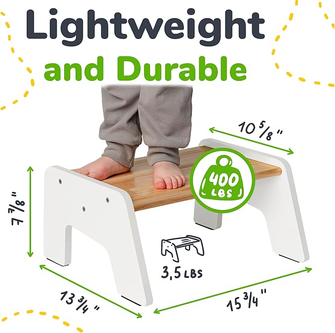1-Step Wooden Step Stool for Toddlers | Kids Step Stool for Bathroom Sink - Image 2