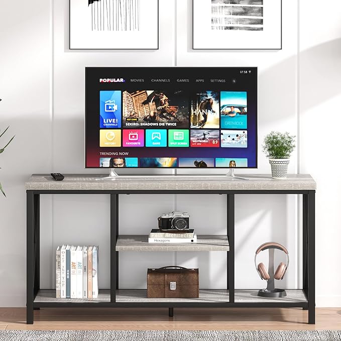 FOLUBAN Modern TV Stand for TVs up to 55 Inch, Rustic Wood Entertainment Center - Image 7