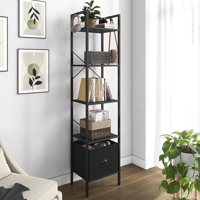 Generic 5 Tier Bookshelves, Tall Narrow Bookcases by Unknown