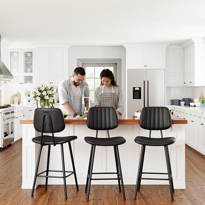 24-Inch Leather Bar Stools, Counter Height Barstools - Image 8