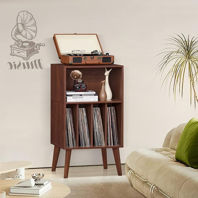 Lerliuo Record Player Stand, Walnut Turntable Stand Holds up to 160 Albums - Image 8