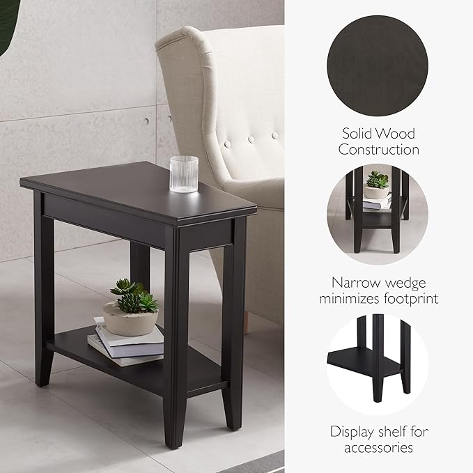 Leick Home Laurent End Table, Solid Wood, Narrow Wedge Shape, Bottom Display - Image 6