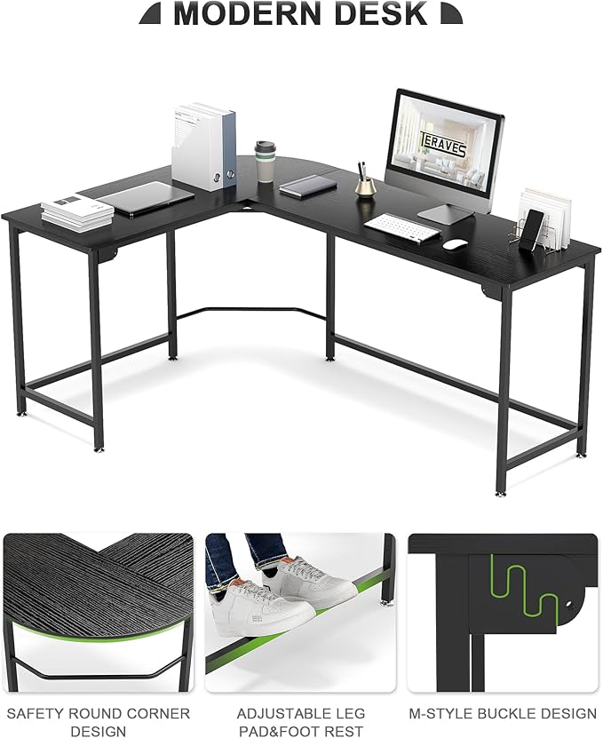 Teraves Modern L Shaped Gaming Desk 58'' Corner Computer Desk - Image 4