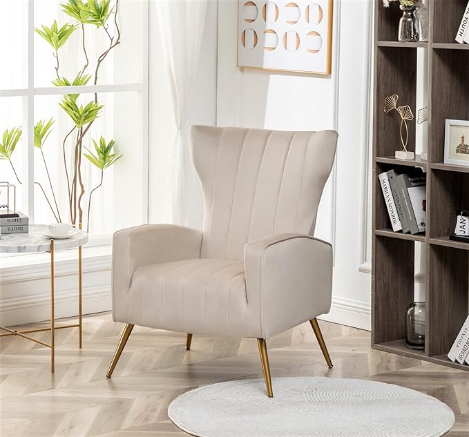 Container Furniture Direct Modern Velvet Accent Chair, Channel Tufted Bedroom - Image 7