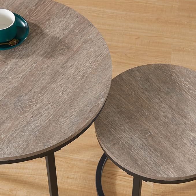 CENSI 24" Round Nesting Table, Accent Coffee Table, French Oak Grey Wood Finish - Image 6