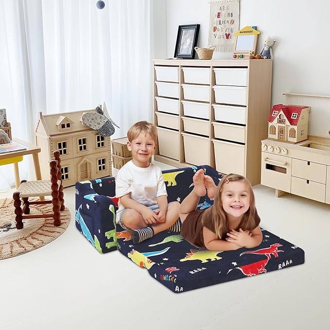 Kids Couch Extra Large, Glow in The Dark 2-in-1 Folding Kids Sofa Bed - Image 4
