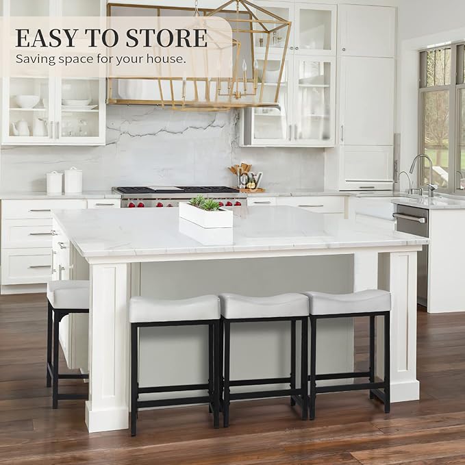 Off White Counter Height Bar Stools Set of 2, Modern Backless Barstools Counter - Image 2