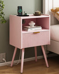 Nightstand with Oultlet, Modern Bedside Table with Storage Drawer and Open Wood by JOONEE