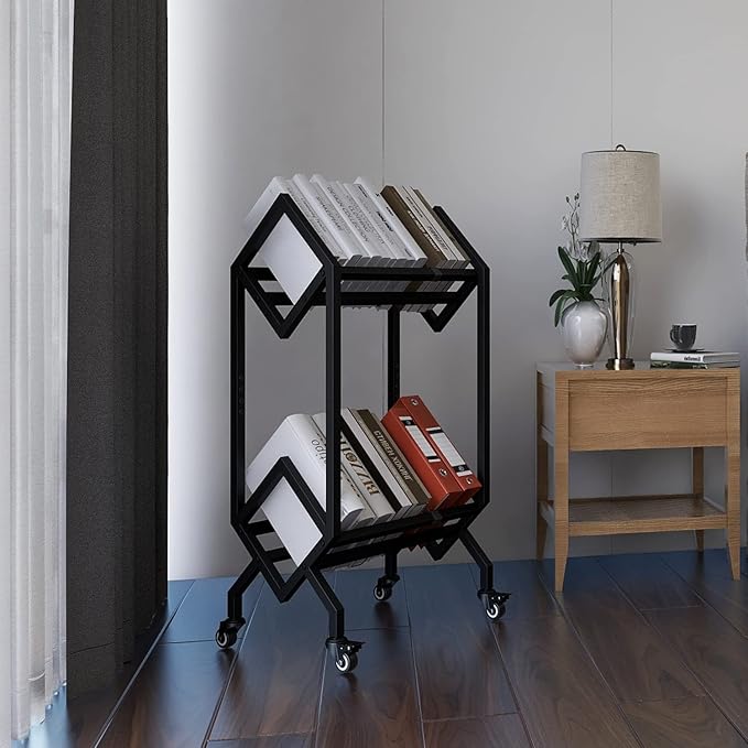 VEDECASA Bookshelf Book Rack Industrial Metal Bookcase 2 Tier Holder - Image 5