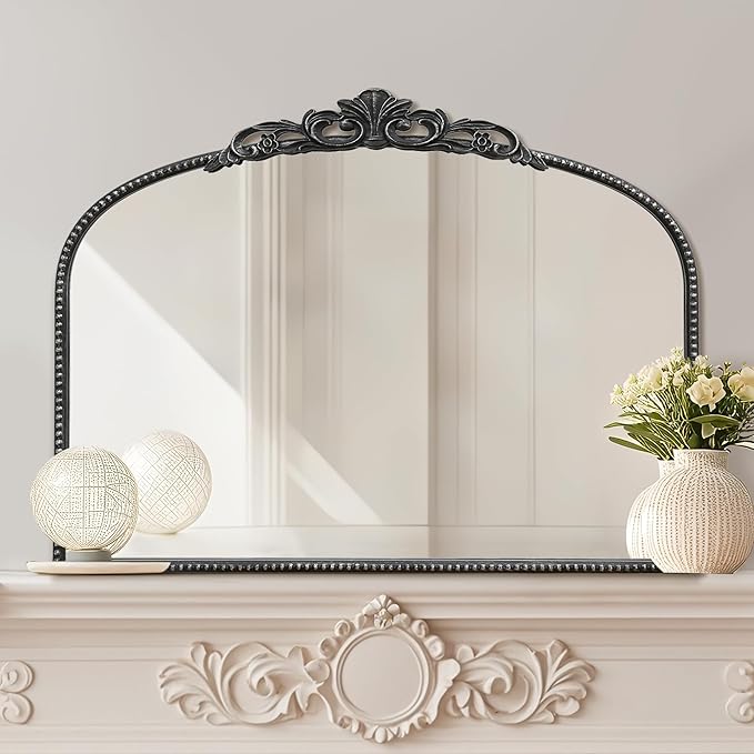 Micasso Black Vintage Wall Mirror: 24"x 32" French Baroque Antique Arched Wall - Image 5