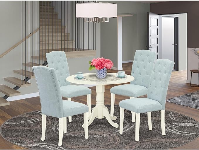 East West Furniture DLCE5-WHI-15 5 Piece Dining Set Includes a Round Dining - Image 2