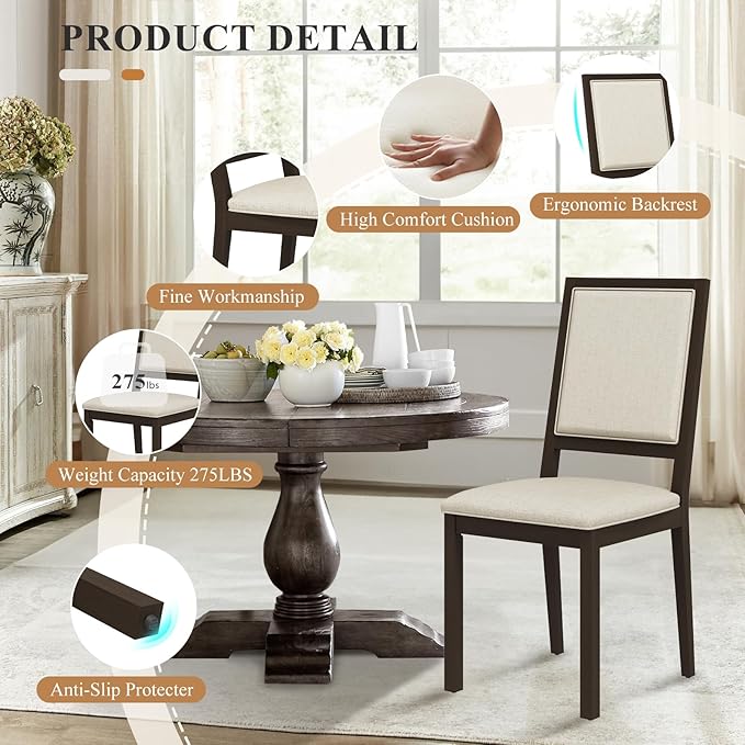 COLAMY Upholstered Kitchen Dining Chairs Set of 6, Wood Dining Chairs - Image 4