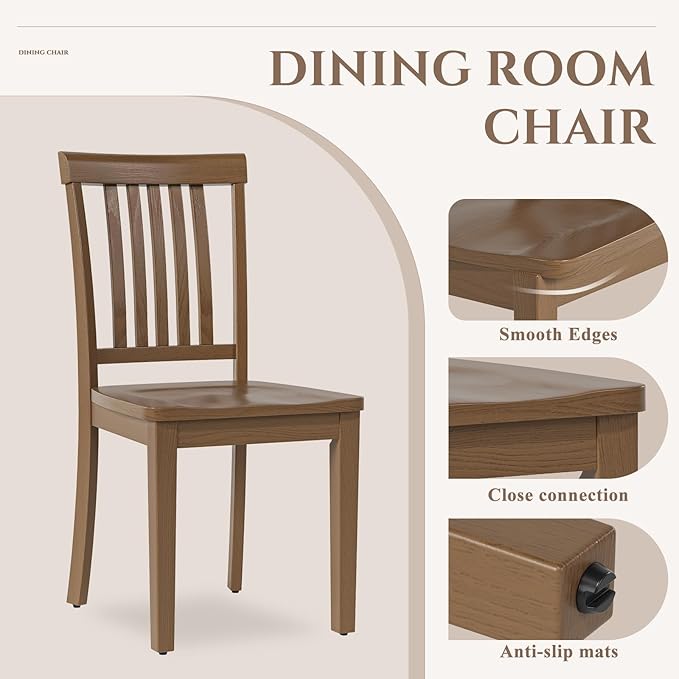COLAMY Wooden Dining Chairs Set of 2, Solid Rubberwood Kitchen & Dining Room - Image 4