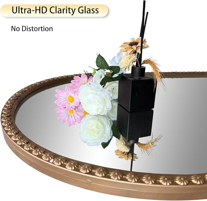 Gold Arched Mirror, Metal Beaded Frame Decorative Accent Mirror, Ornate Vintage - Image 5