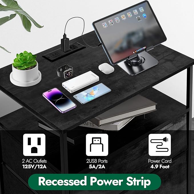 3 Drawers Dresser with Charging Station, 24 Inch Wide LED Night Stand with - Image 6