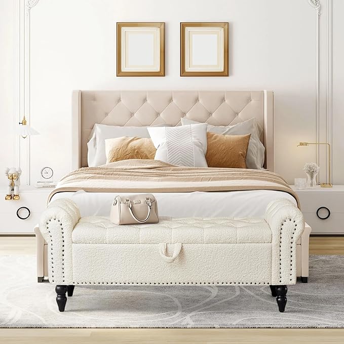 Furniliving Modern Storage Ottoman Bench, Sherpa Ottoman End of Bed Bench - Image 2